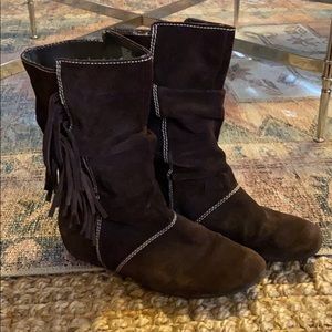 Brown Suede Fringe Boots, Size 9
